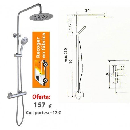 Grifo Termostático con batra extensible